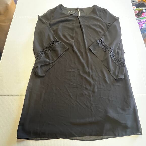BCX Chiffon Shift Dress 3/4 Sleeve Scoop Neck Bell Sleeve Black XL - Picture 5 of 11